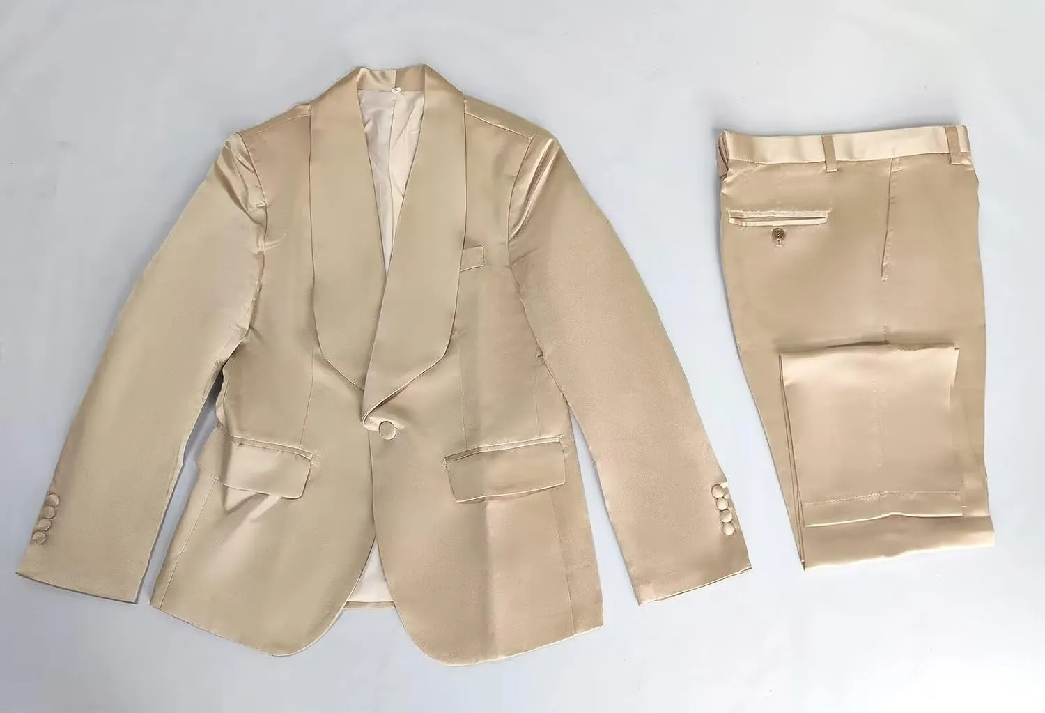 Men's Green 2-Piece Slim Fit Shiny Satin Suit Tuxedo Jacket & Pants Set for Wedding, Dinner, Prom, Party
