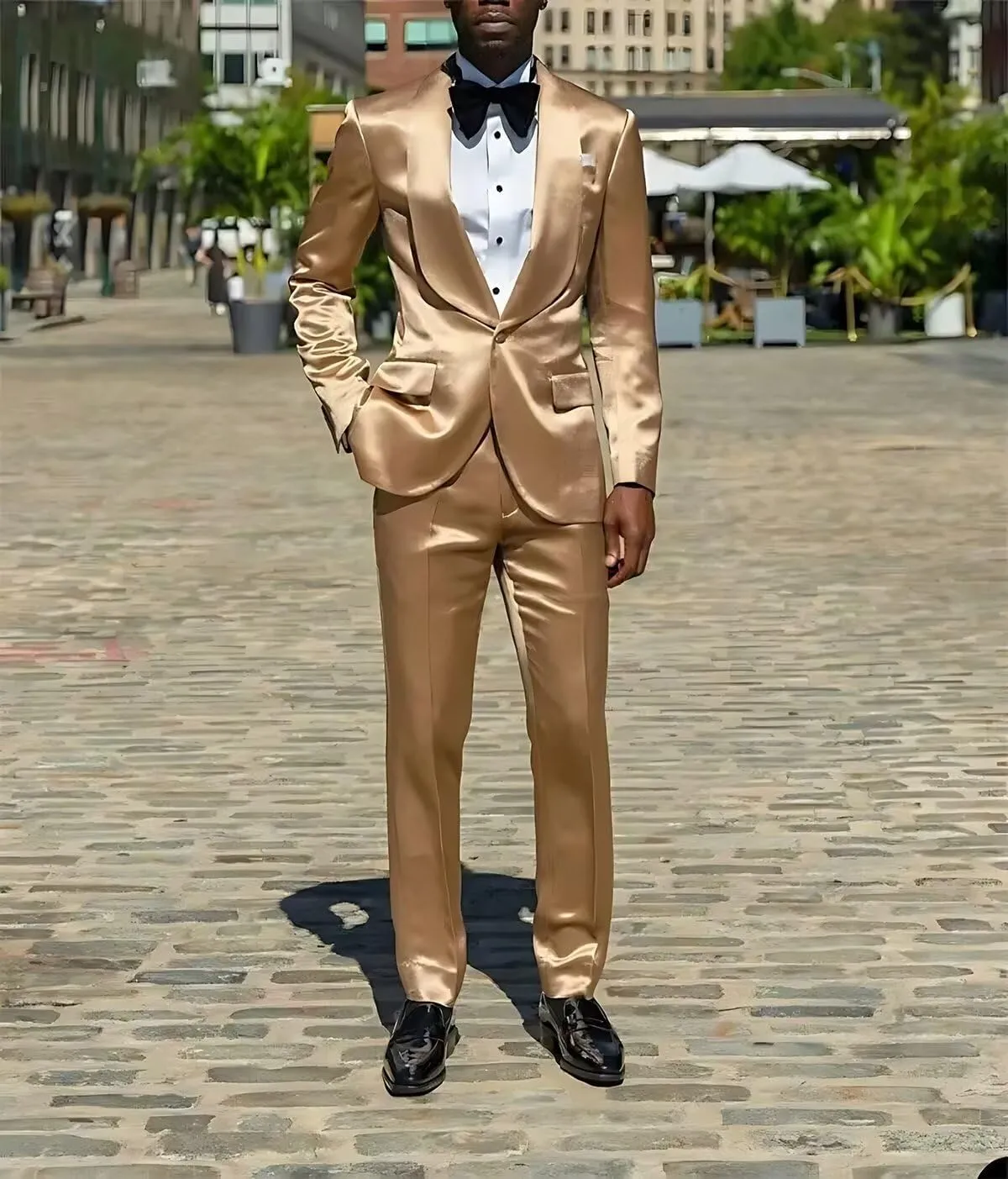 Men's Green 2-Piece Slim Fit Shiny Satin Suit Tuxedo Jacket & Pants Set for Wedding, Dinner, Prom, Party