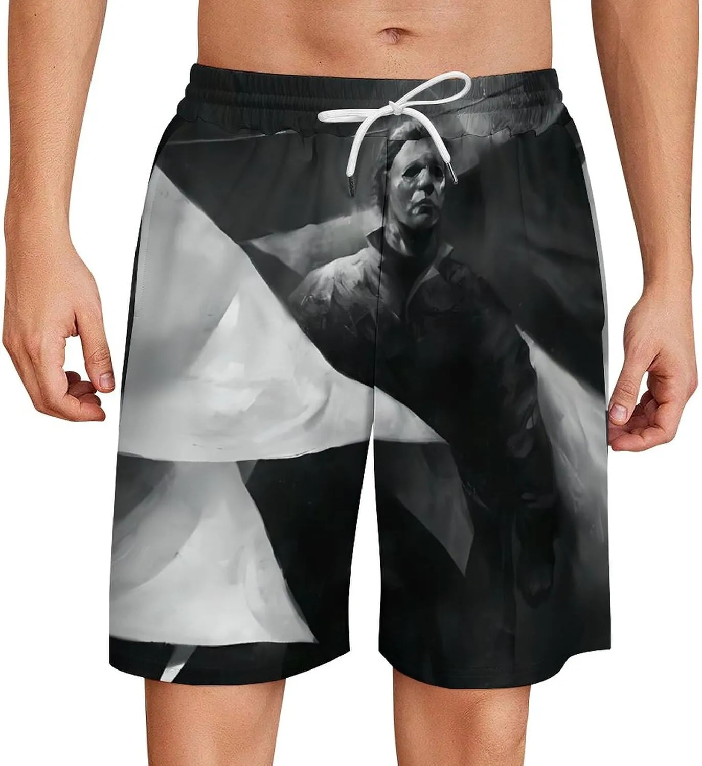 Men's Short Sweatpants Halloween Michael Myers Beachwear Hawaiian Short Pants Swimsuits Beach Shorts with Pockets