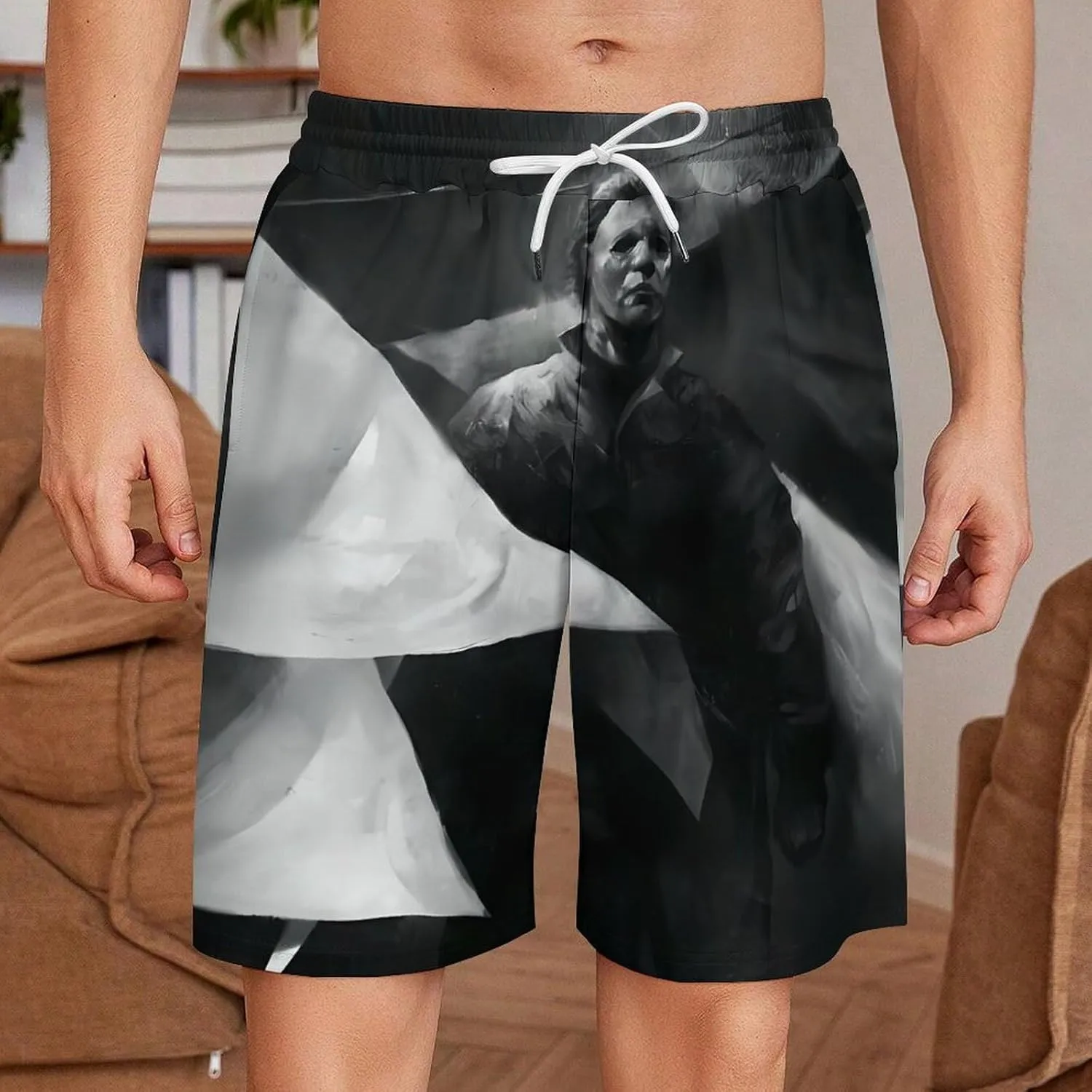 Men's Short Sweatpants Halloween Michael Myers Beachwear Hawaiian Short Pants Swimsuits Beach Shorts with Pockets