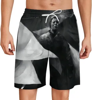 Men's Short Sweatpants Halloween Michael Myers Beachwear Hawaiian Short Pants Swimsuits Beach Shorts with Pockets