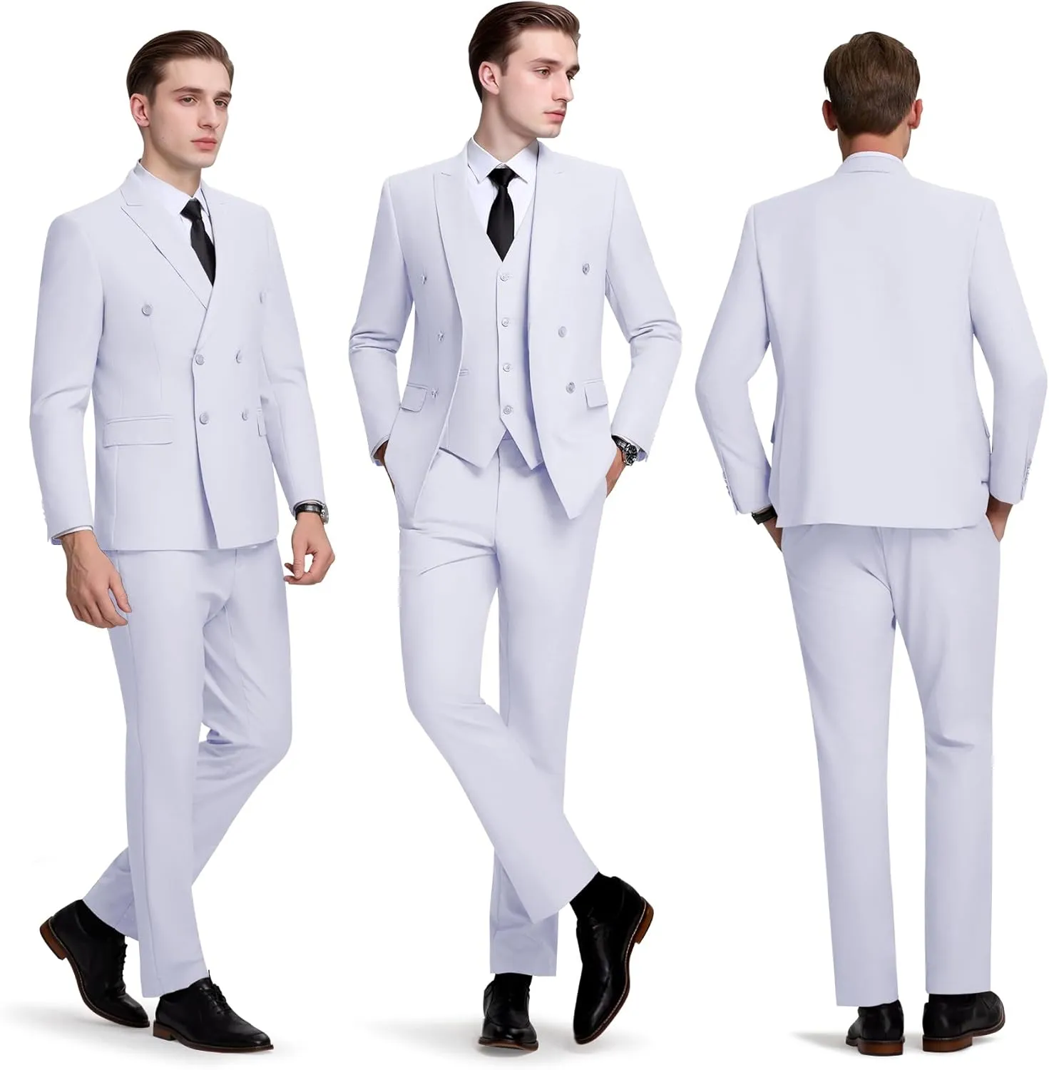 Mens Slim Fit Suit Formal 3 Piece Suit Set Double Breasted Suit Men Wedding Prom Tuxedo Blazer Jacket Vest Pants Set