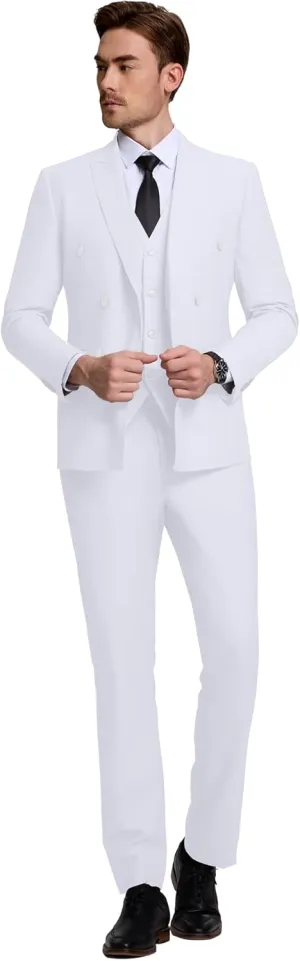 Mens Slim Fit Suit Formal 3 Piece Suit Set Double Breasted Suit Men Wedding Prom Tuxedo Blazer Jacket Vest Pants Set