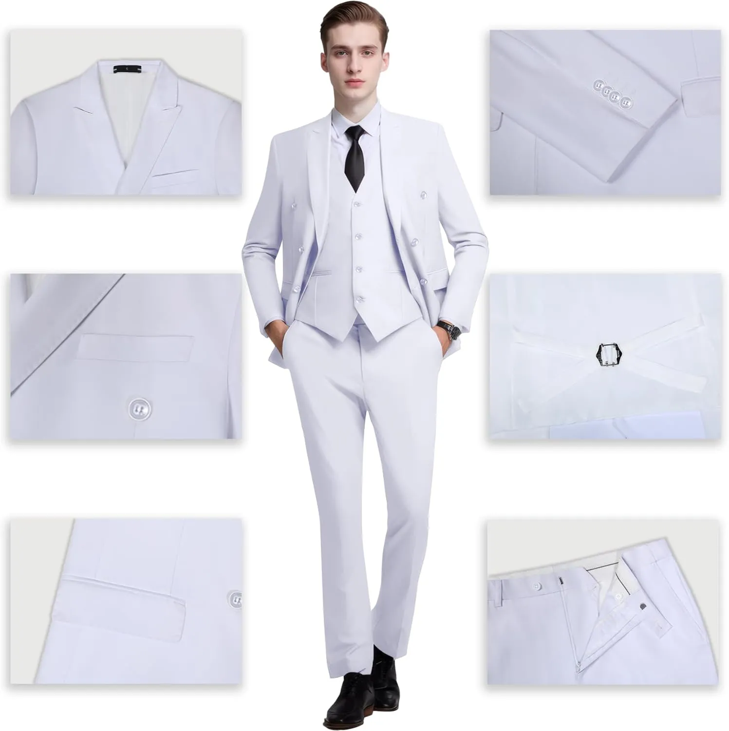 Mens Slim Fit Suit Formal 3 Piece Suit Set Double Breasted Suit Men Wedding Prom Tuxedo Blazer Jacket Vest Pants Set