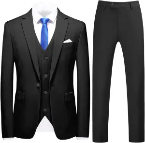 Mens Suits Slim Fit 3 Pieces Suits for Men One Button Solid Tuxedo Blazer Jacket Vest & Pants Set Prom Business Wedding