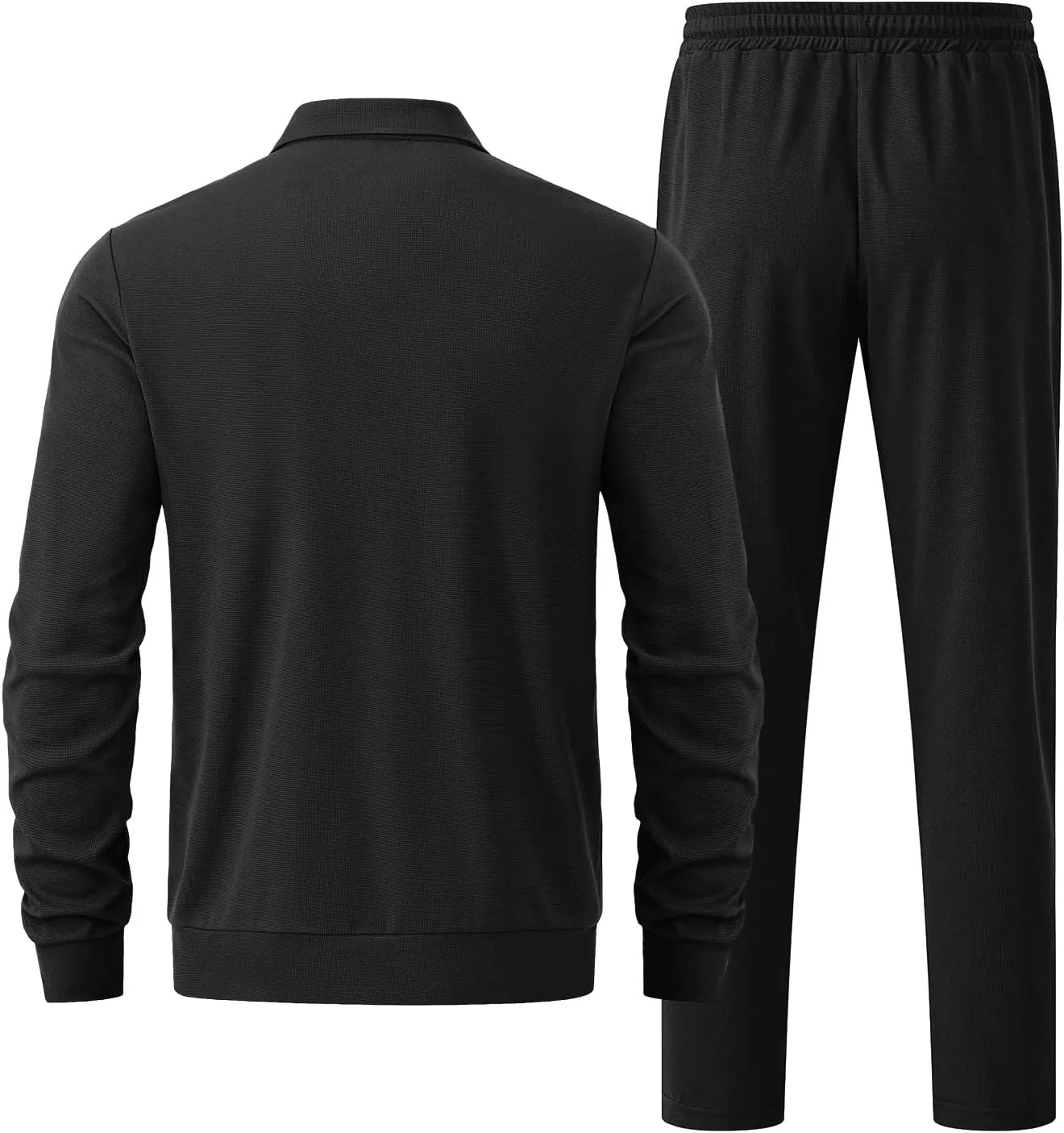 Men's Waffle Tracksuit 2 Pieces Set Casual Long Sleeve Zip Up Sweatsuits Solid Athletic Jogging Suit Sets