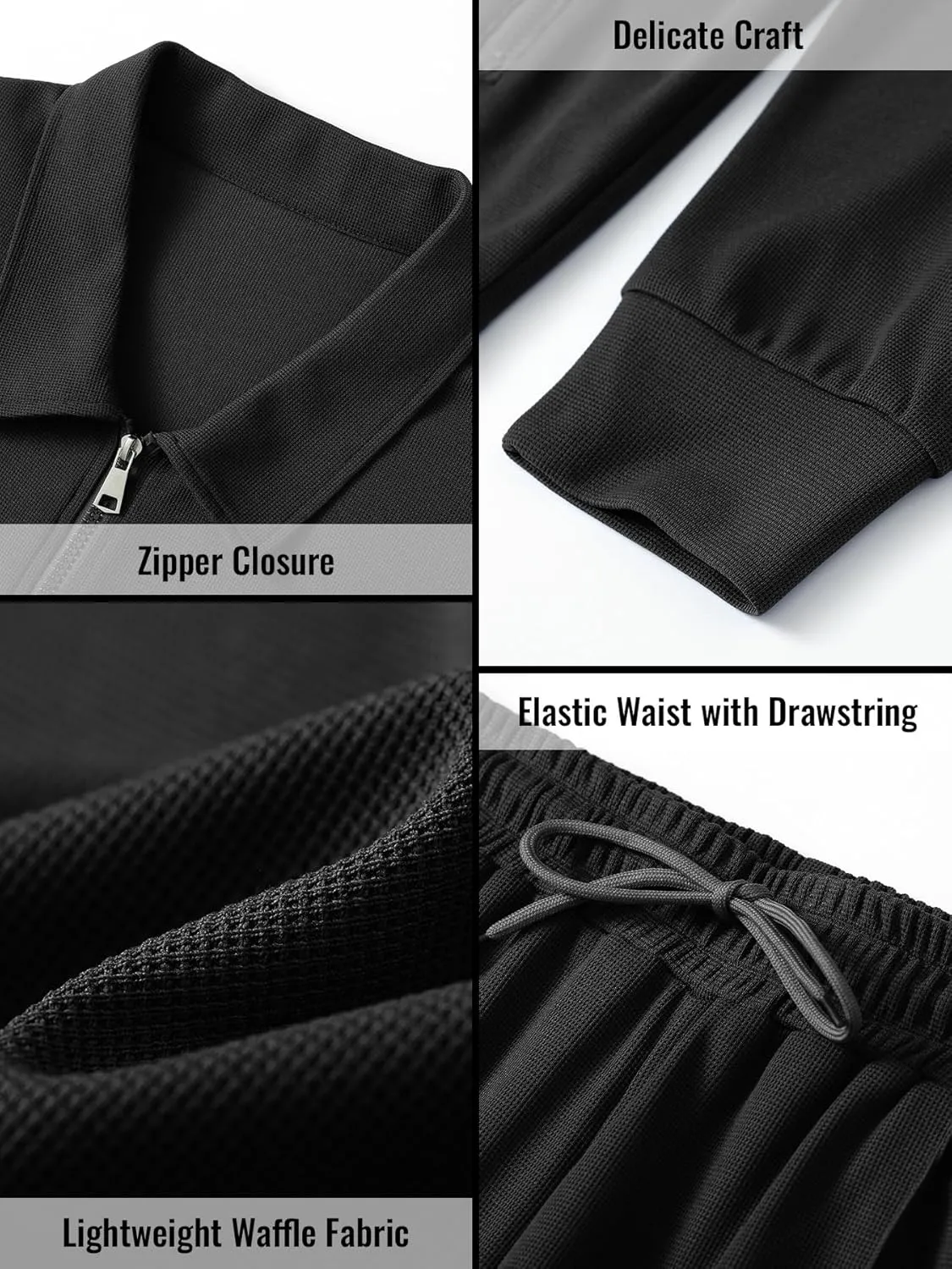 Men's Waffle Tracksuit 2 Pieces Set Casual Long Sleeve Zip Up Sweatsuits Solid Athletic Jogging Suit Sets