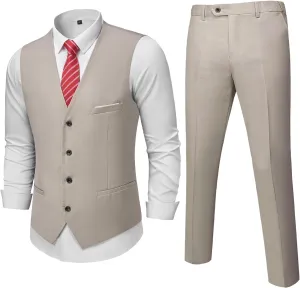 MrSure Men's 2-Piece Suit, Vest Pants Set for Men, Casual Waistcoat with Tie for Prom Wedding Homecoming