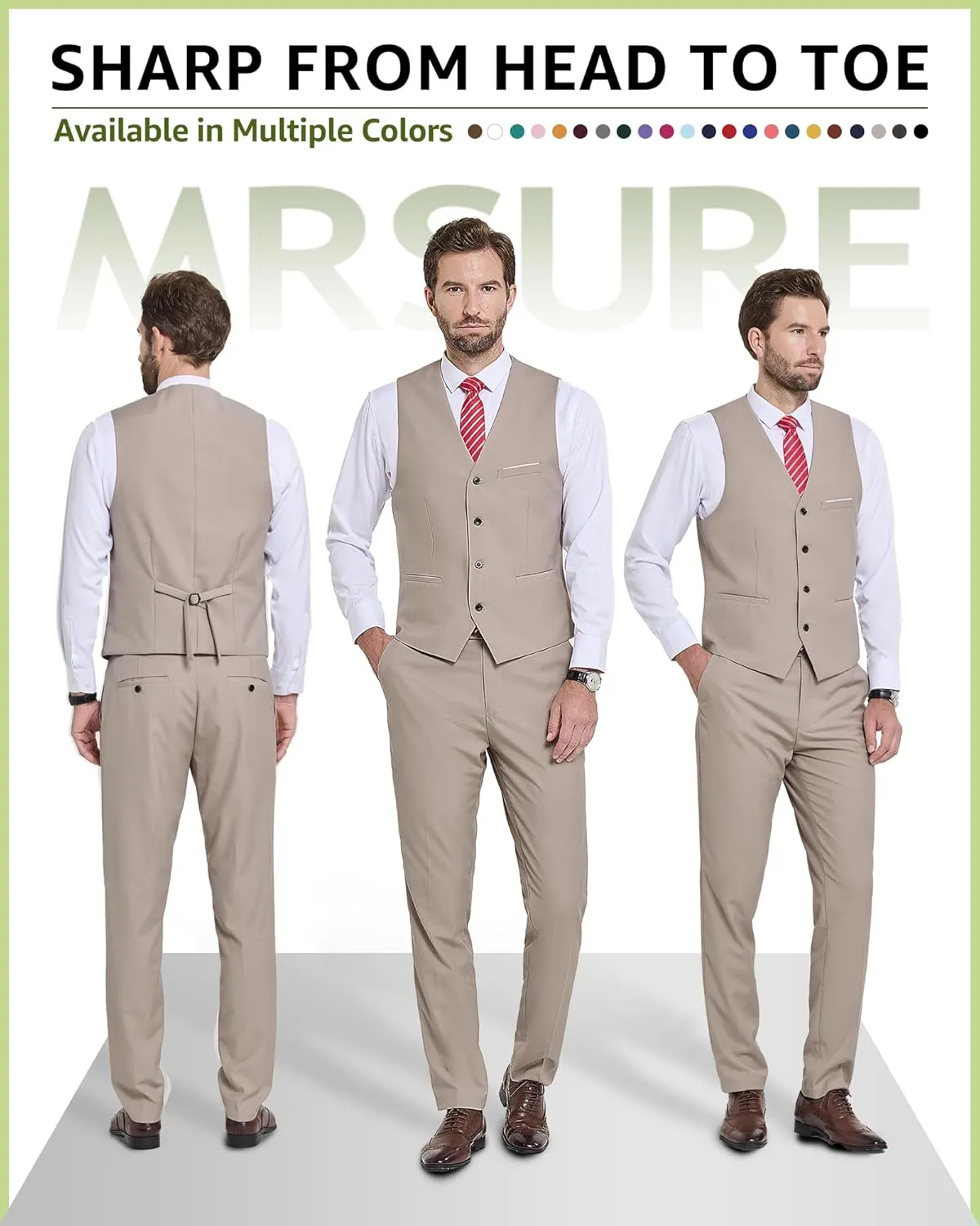 MrSure Men's 2-Piece Suit, Vest Pants Set for Men, Casual Waistcoat with Tie for Prom Wedding Homecoming
