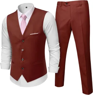 MY'S Men's 2-Piece Suit, Vest Pants Set for Men, Casual Waistcoat with Tie for Prom Wedding Homecoming