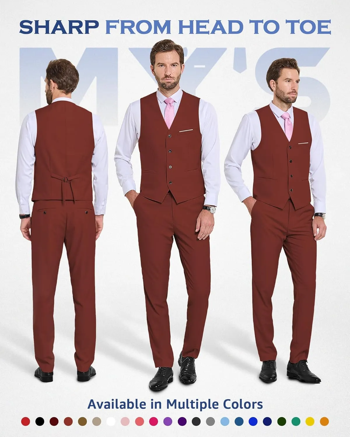 MY'S Men's 2-Piece Suit, Vest Pants Set for Men, Casual Waistcoat with Tie for Prom Wedding Homecoming