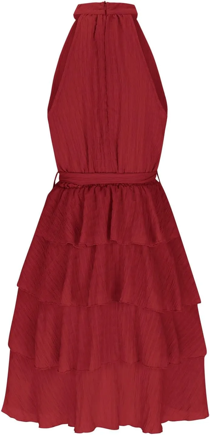 Off Shouder Sleeveless Dress for Women Sexy Short Mini Dress Ruffle Hem Dress Beach Party Club Cocktail Dress
