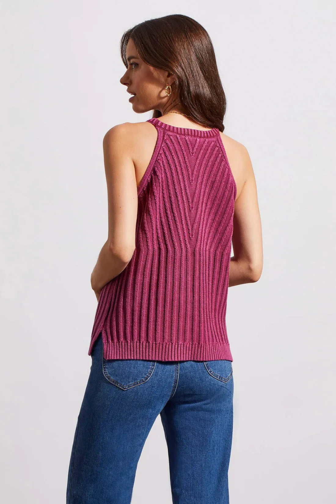 Patia Plum Halter Sweater Tank in Special Wash - TRIBAL 5412O -4632-0082
