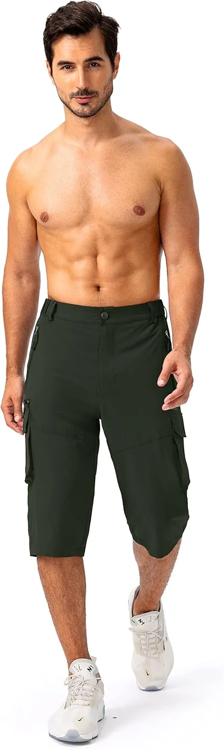 Pudolla Men's Capri Pants Quick Dry 3/4 Long Shorts with 6 Pockets for Fishing Golf Athletic Hiking