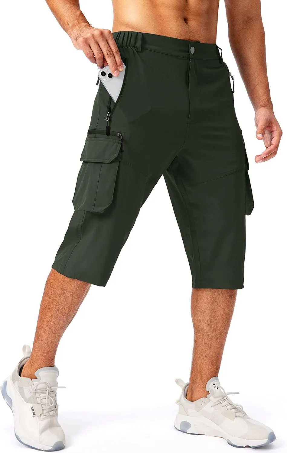 Pudolla Men's Capri Pants Quick Dry 3/4 Long Shorts with 6 Pockets for Fishing Golf Athletic Hiking