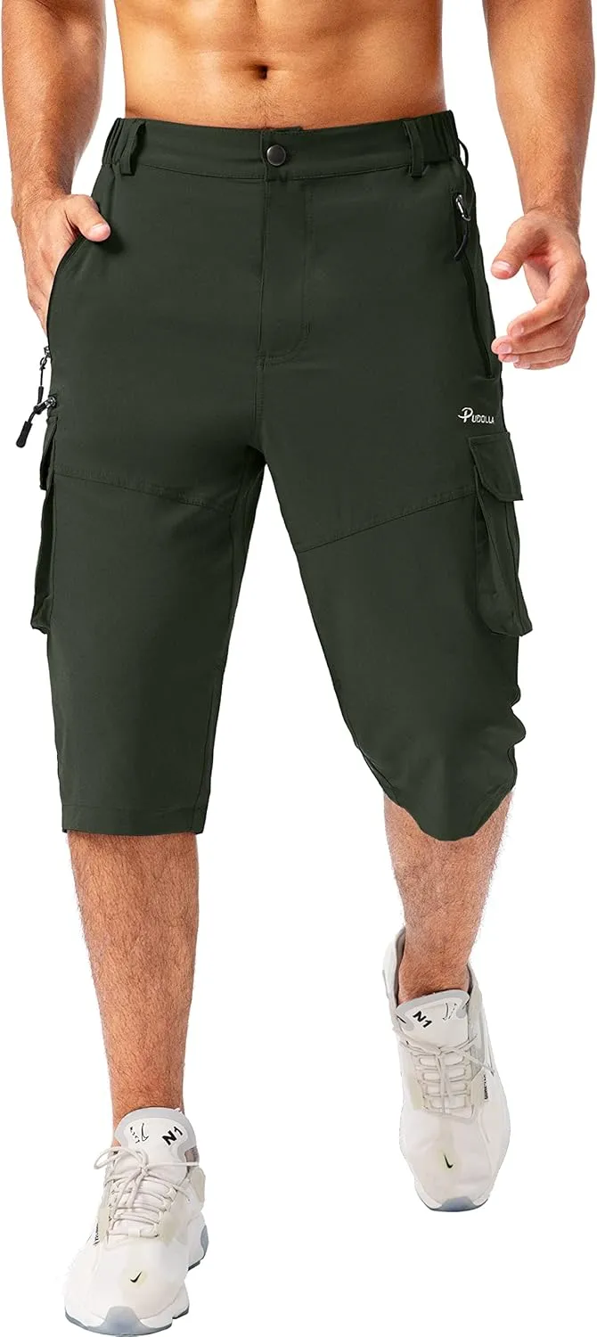 Pudolla Men's Capri Pants Quick Dry 3/4 Long Shorts with 6 Pockets for Fishing Golf Athletic Hiking