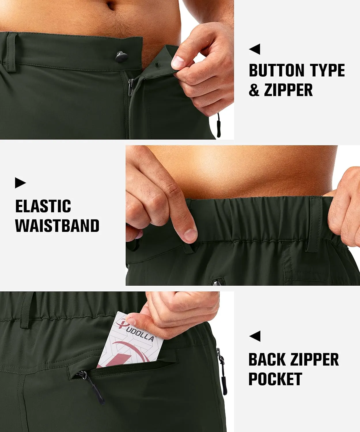 Pudolla Men's Capri Pants Quick Dry 3/4 Long Shorts with 6 Pockets for Fishing Golf Athletic Hiking