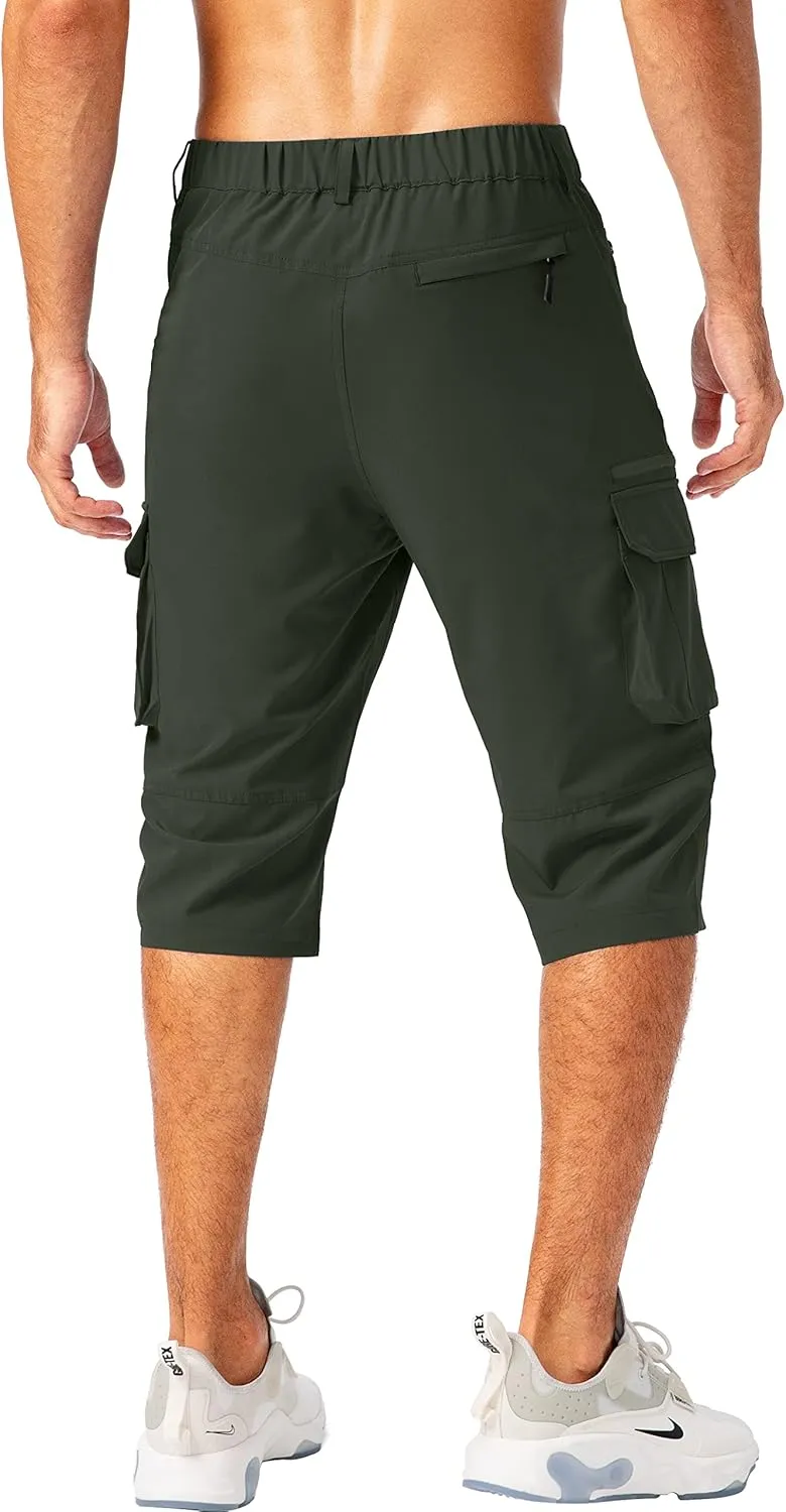 Pudolla Men's Capri Pants Quick Dry 3/4 Long Shorts with 6 Pockets for Fishing Golf Athletic Hiking