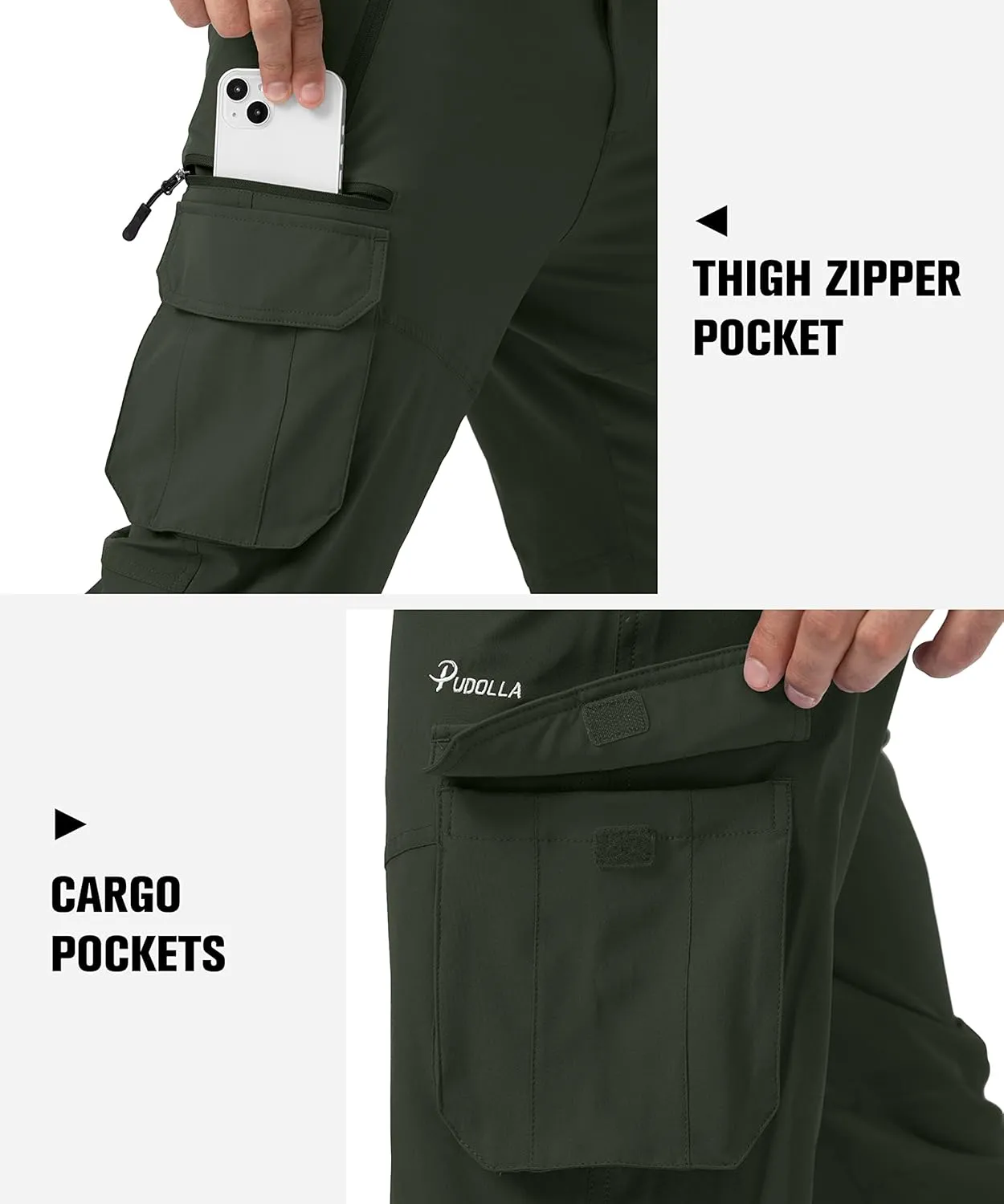 Pudolla Men's Capri Pants Quick Dry 3/4 Long Shorts with 6 Pockets for Fishing Golf Athletic Hiking