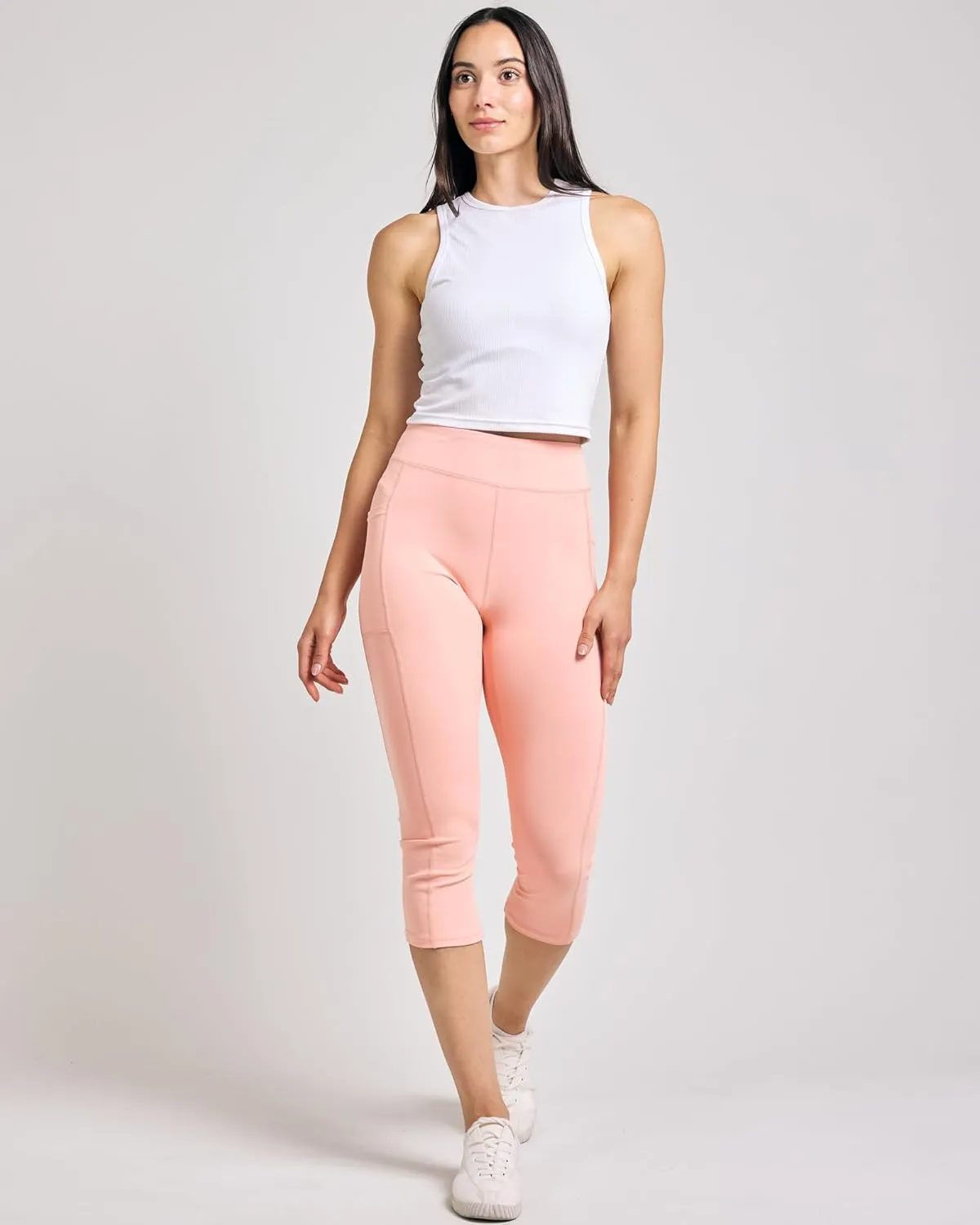 Real Essentials 4 Pack: Women's Capri Leggings with Pockets Casual Yoga Workout Exercise Pants (Available in Plus Size)
