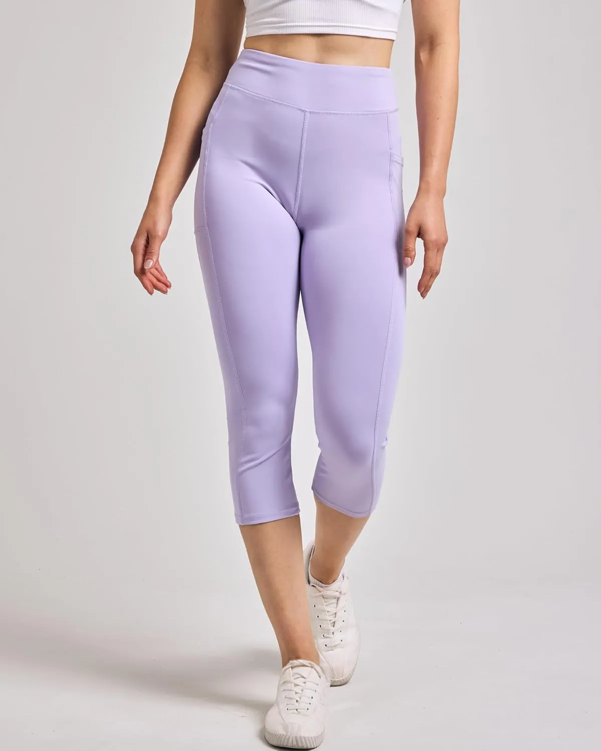 Real Essentials 4 Pack: Women's Capri Leggings with Pockets Casual Yoga Workout Exercise Pants (Available in Plus Size)