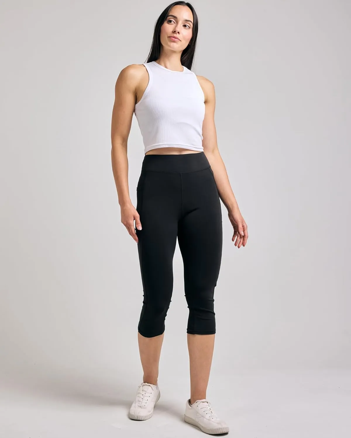 Real Essentials 4 Pack: Women's Capri Leggings with Pockets Casual Yoga Workout Exercise Pants (Available in Plus Size)