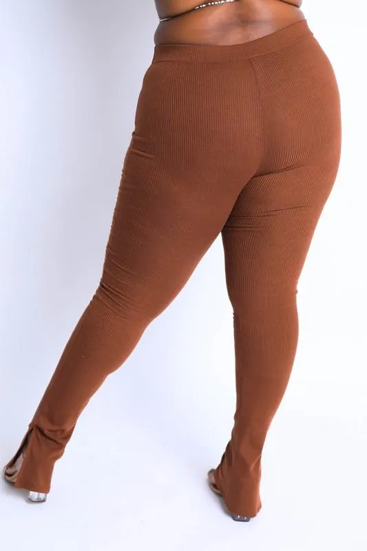 Ribbed Leggings - Brown