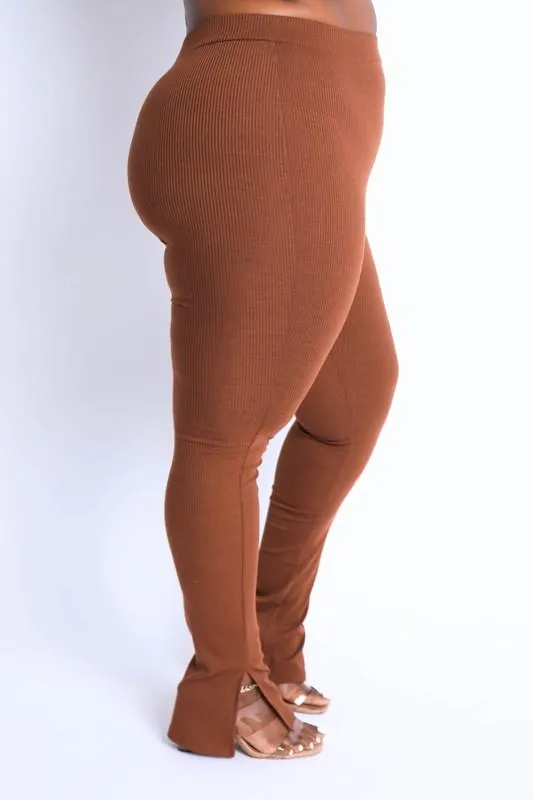 Ribbed Leggings - Brown