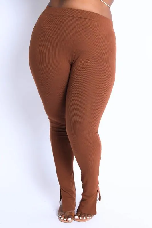 Ribbed Leggings - Brown