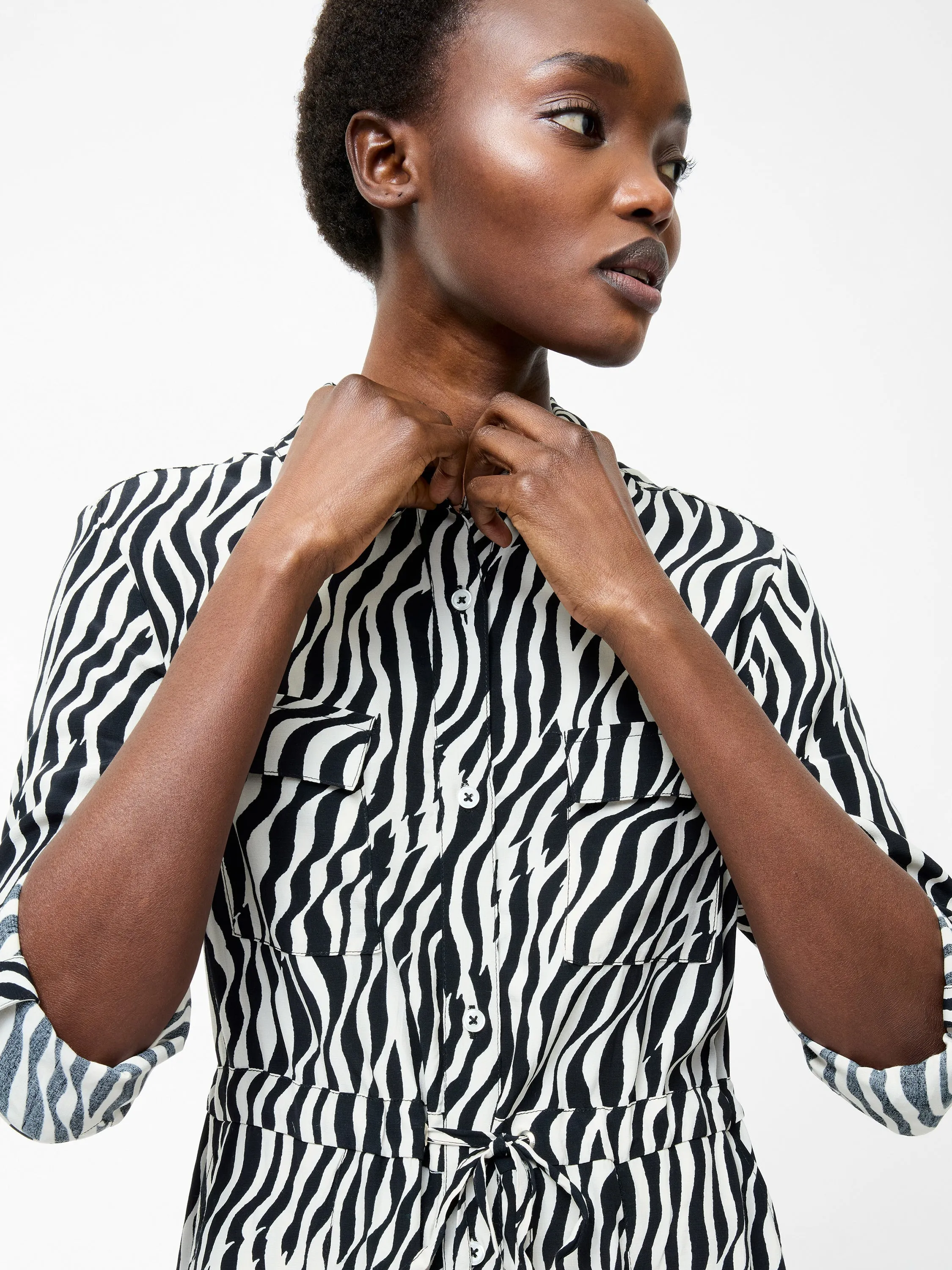 Seine Zebra Tie Shirt Dress