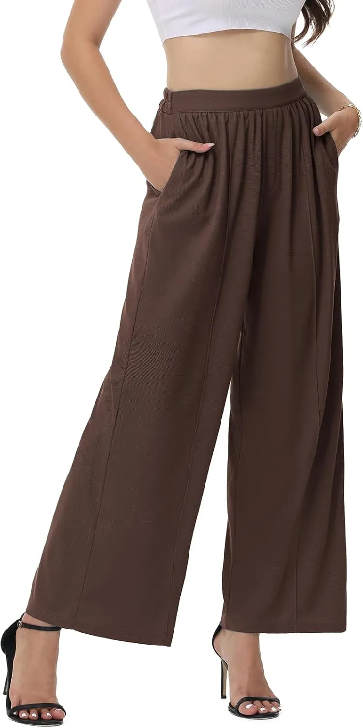 SeSe Code Womens Wide Leg Trousers Pants Waffle Knit Lounge Palazzo Pant High Waisted Casual Slacks with Pockets