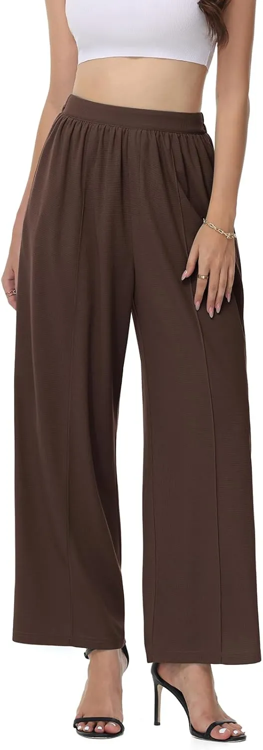 SeSe Code Womens Wide Leg Trousers Pants Waffle Knit Lounge Palazzo Pant High Waisted Casual Slacks with Pockets
