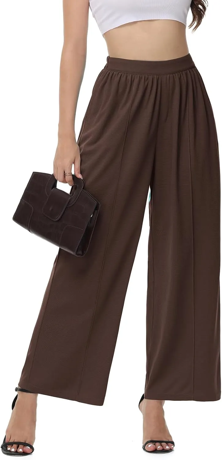 SeSe Code Womens Wide Leg Trousers Pants Waffle Knit Lounge Palazzo Pant High Waisted Casual Slacks with Pockets