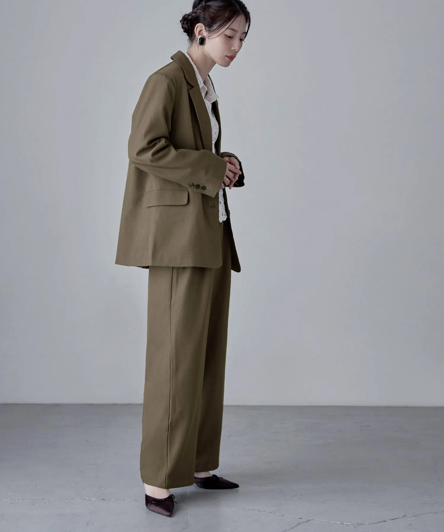 SET UP pants suit Twill single tailored jacket & Tuck wide pants