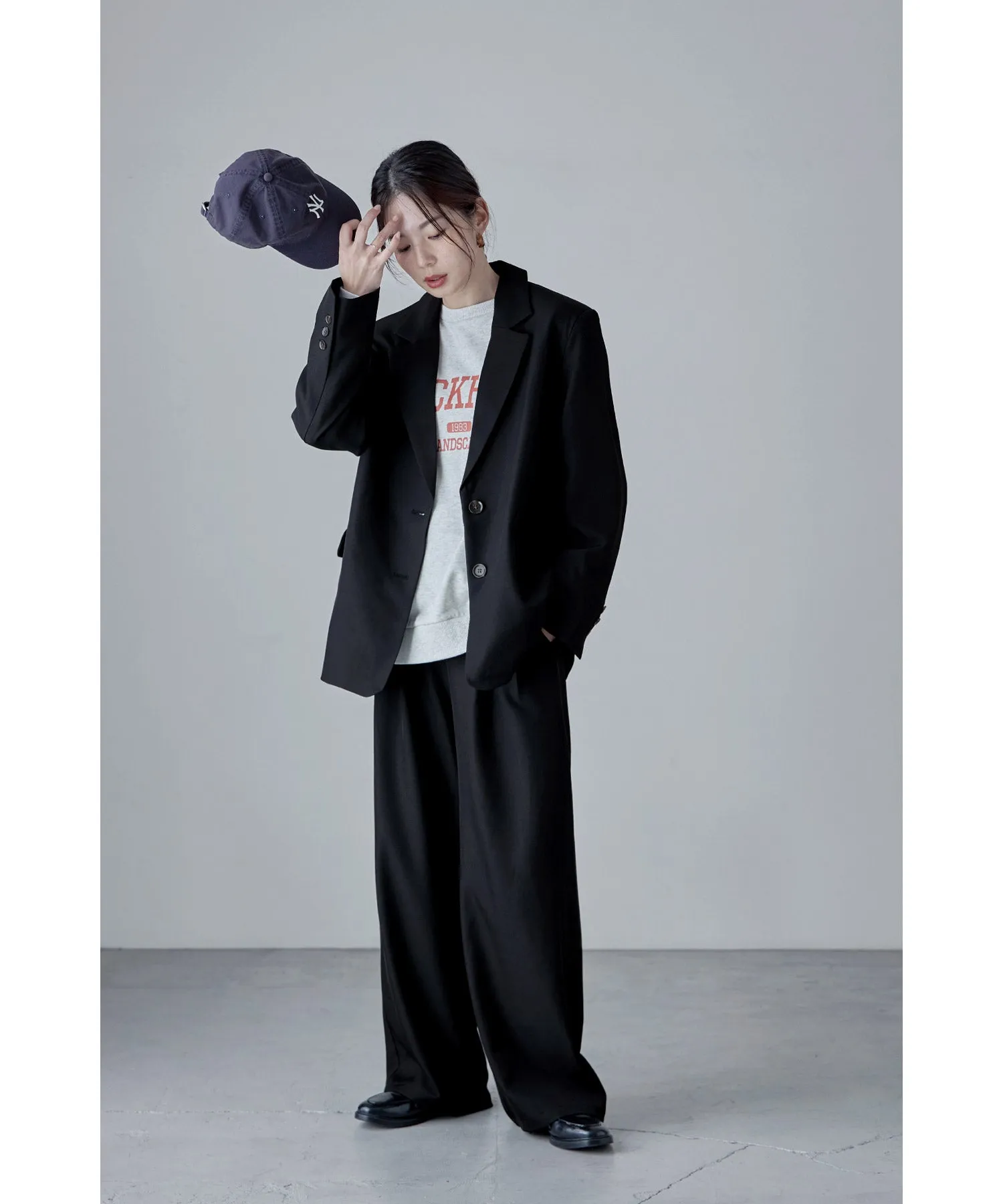 SET UP pants suit Twill single tailored jacket & Tuck wide pants