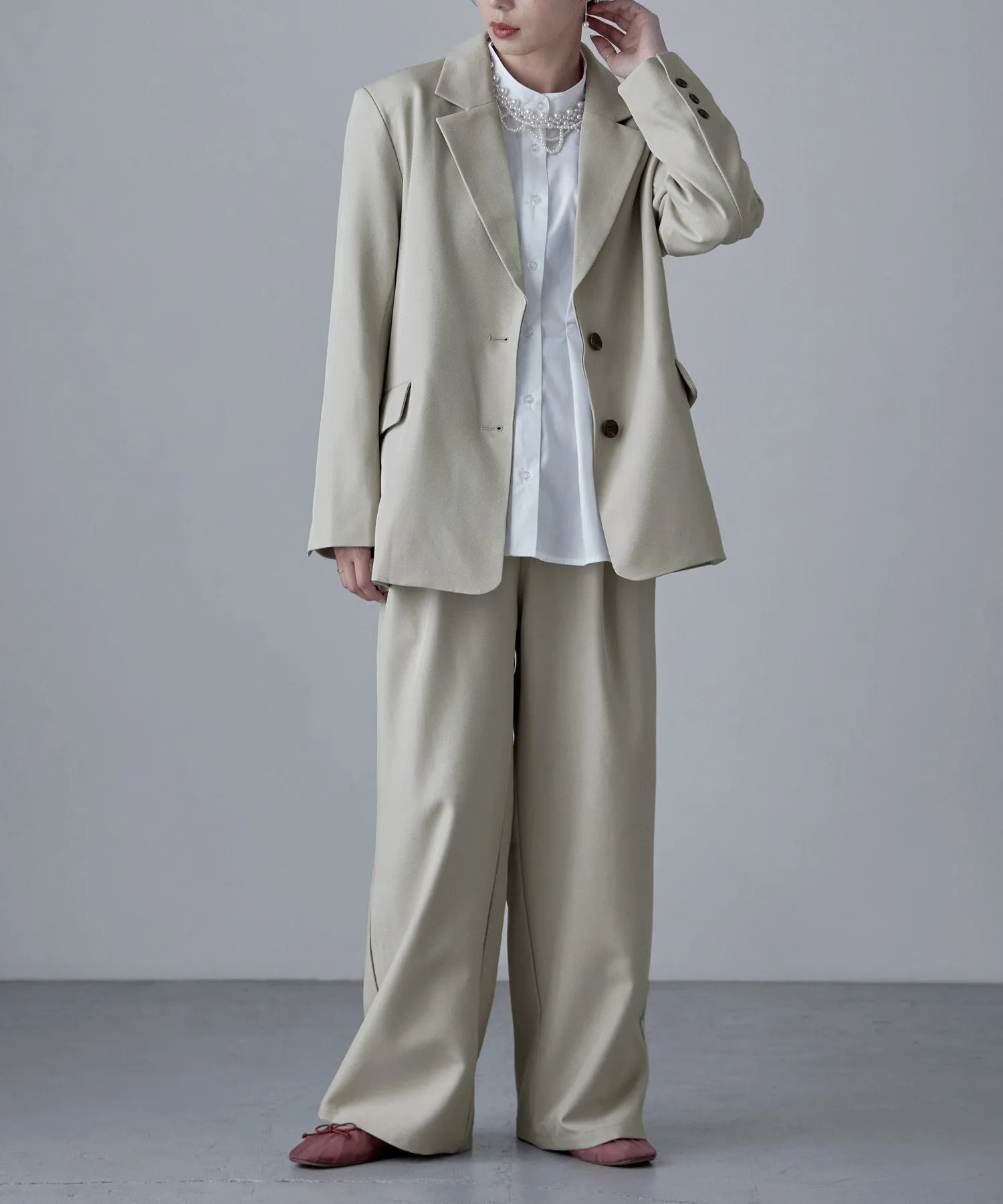 SET UP pants suit Twill single tailored jacket & Tuck wide pants