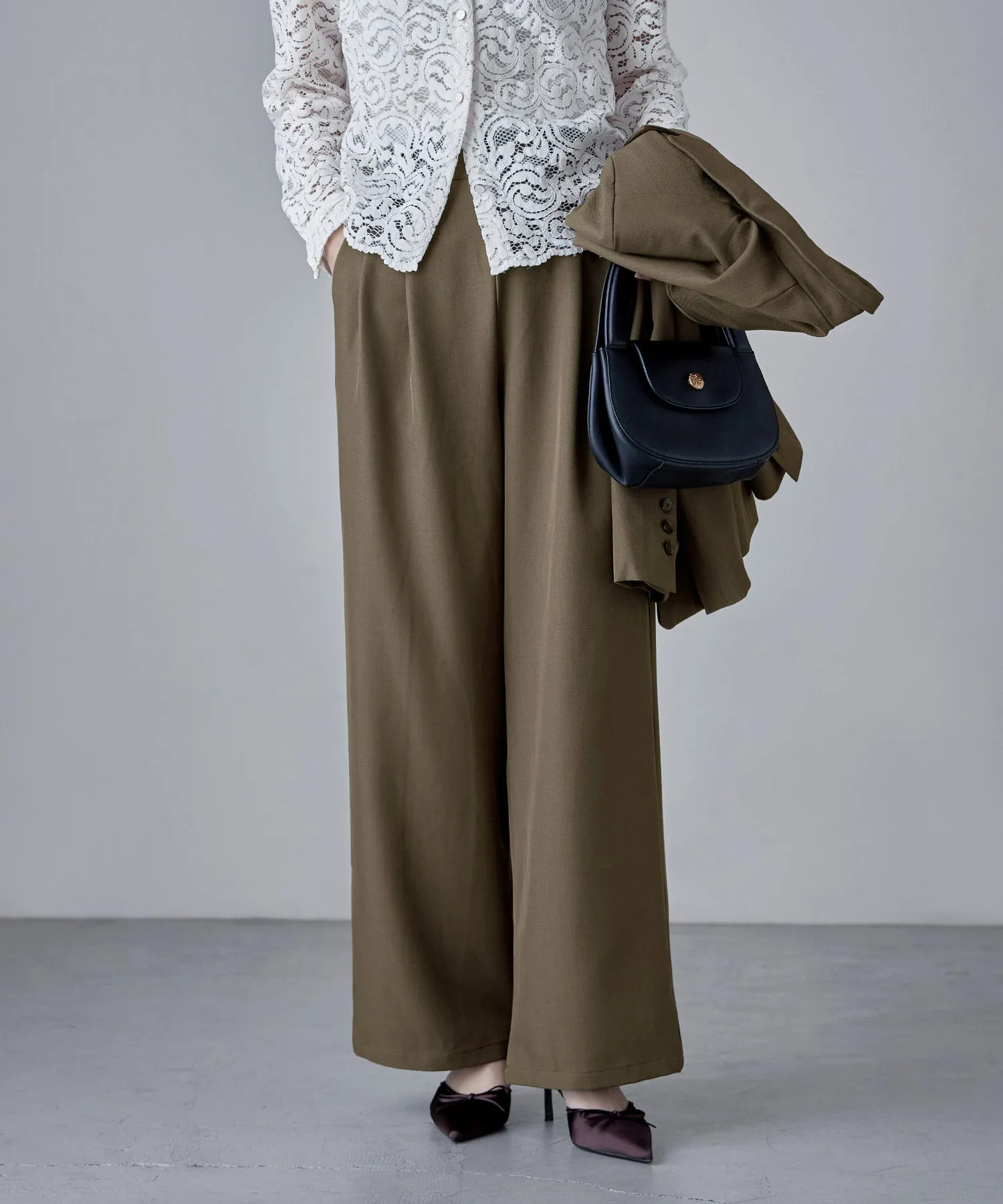 SET UP pants suit Twill single tailored jacket & Tuck wide pants