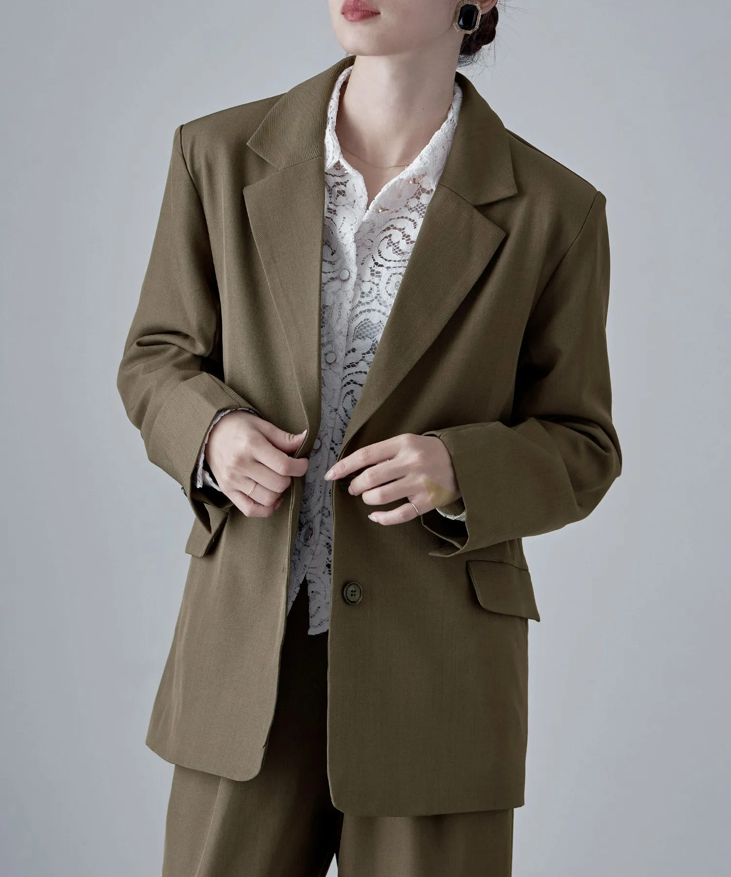 SET UP pants suit Twill single tailored jacket & Tuck wide pants