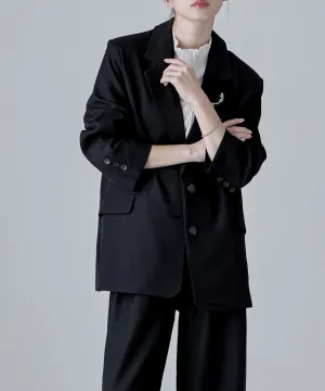SET UP pants suit Twill single tailored jacket & Tuck wide pants