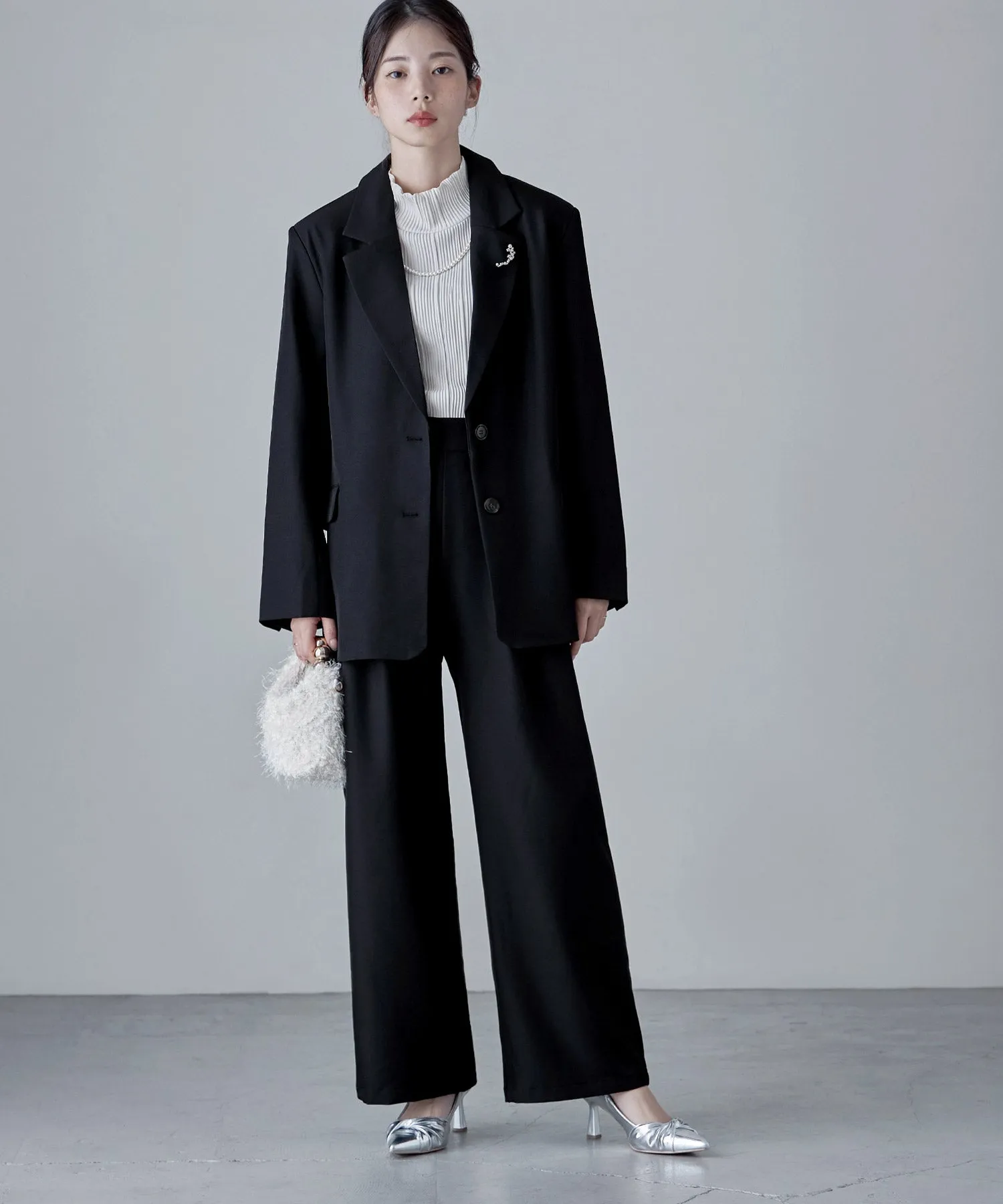 SET UP pants suit Twill single tailored jacket & Tuck wide pants