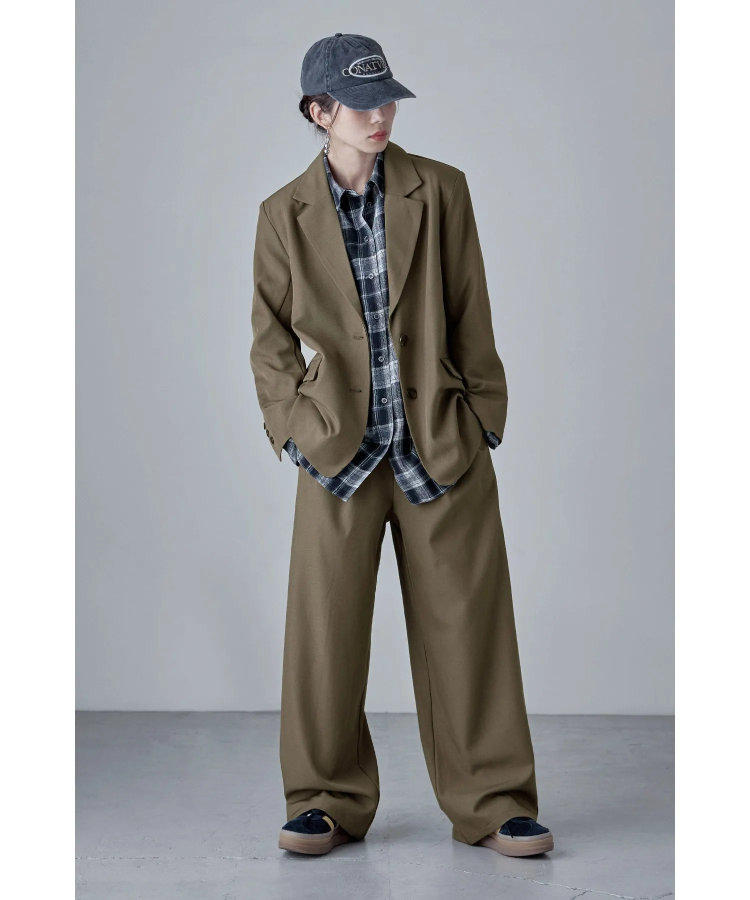 SET UP pants suit Twill single tailored jacket & Tuck wide pants