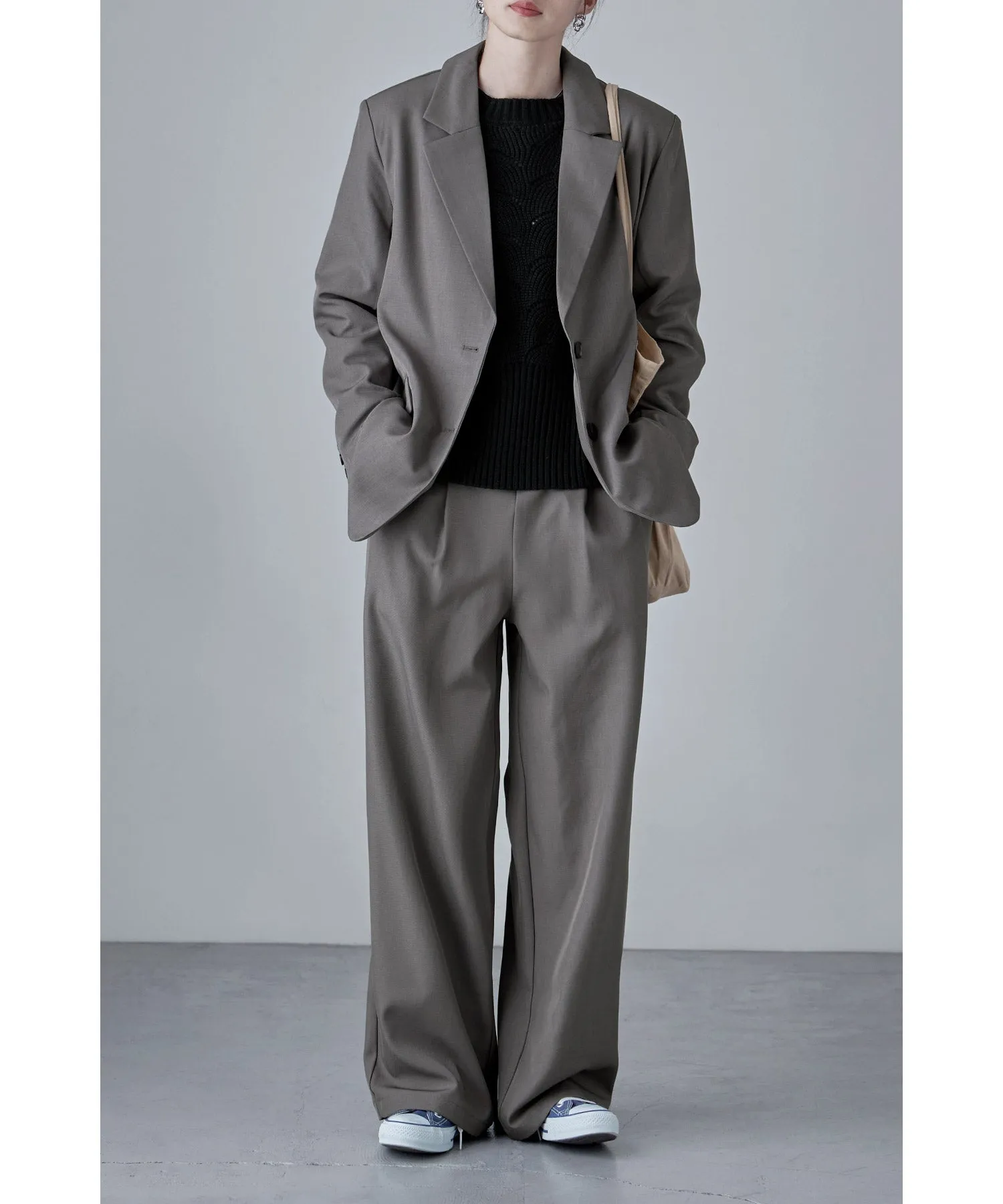 SET UP pants suit Twill single tailored jacket & Tuck wide pants