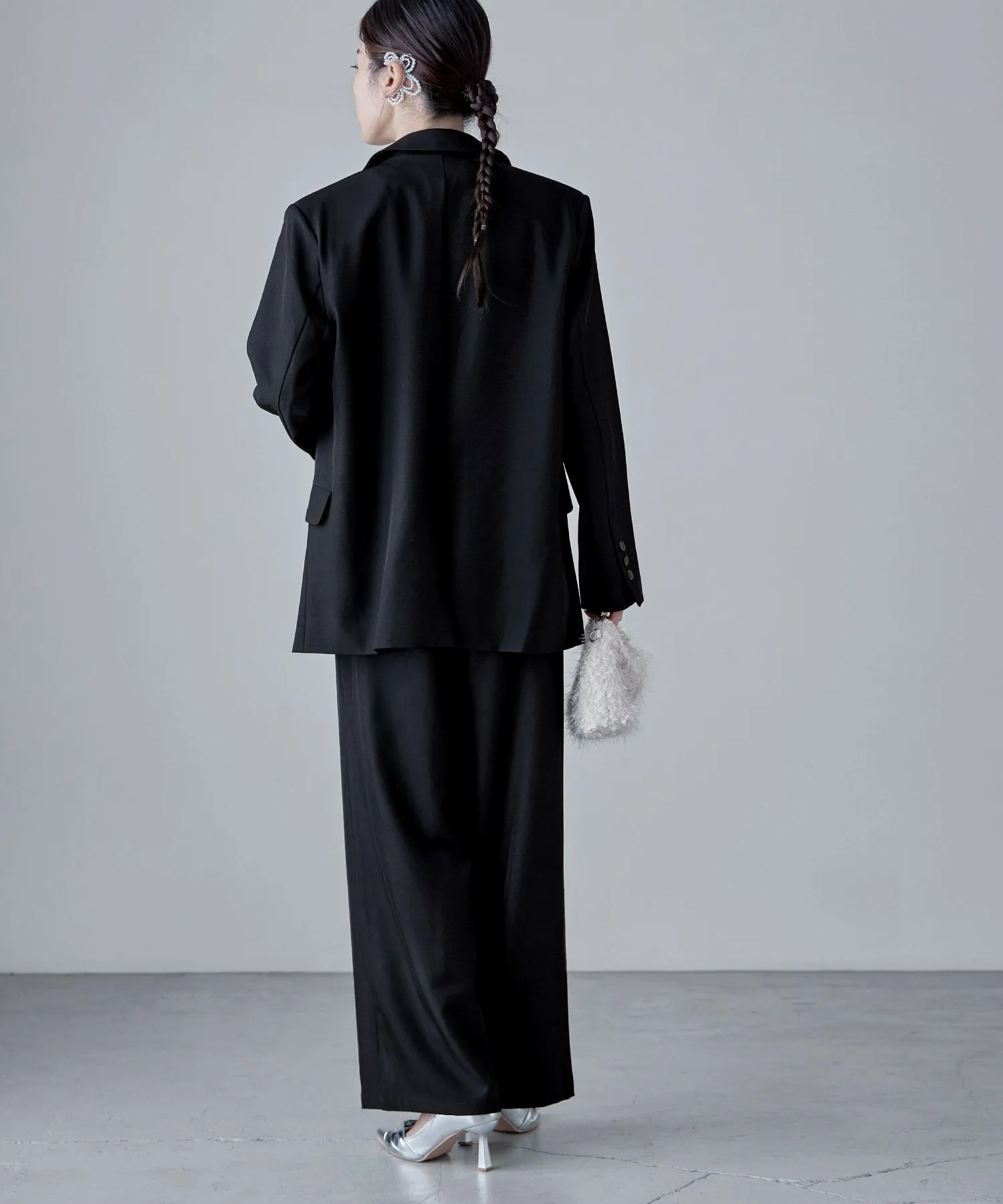SET UP pants suit Twill single tailored jacket & Tuck wide pants
