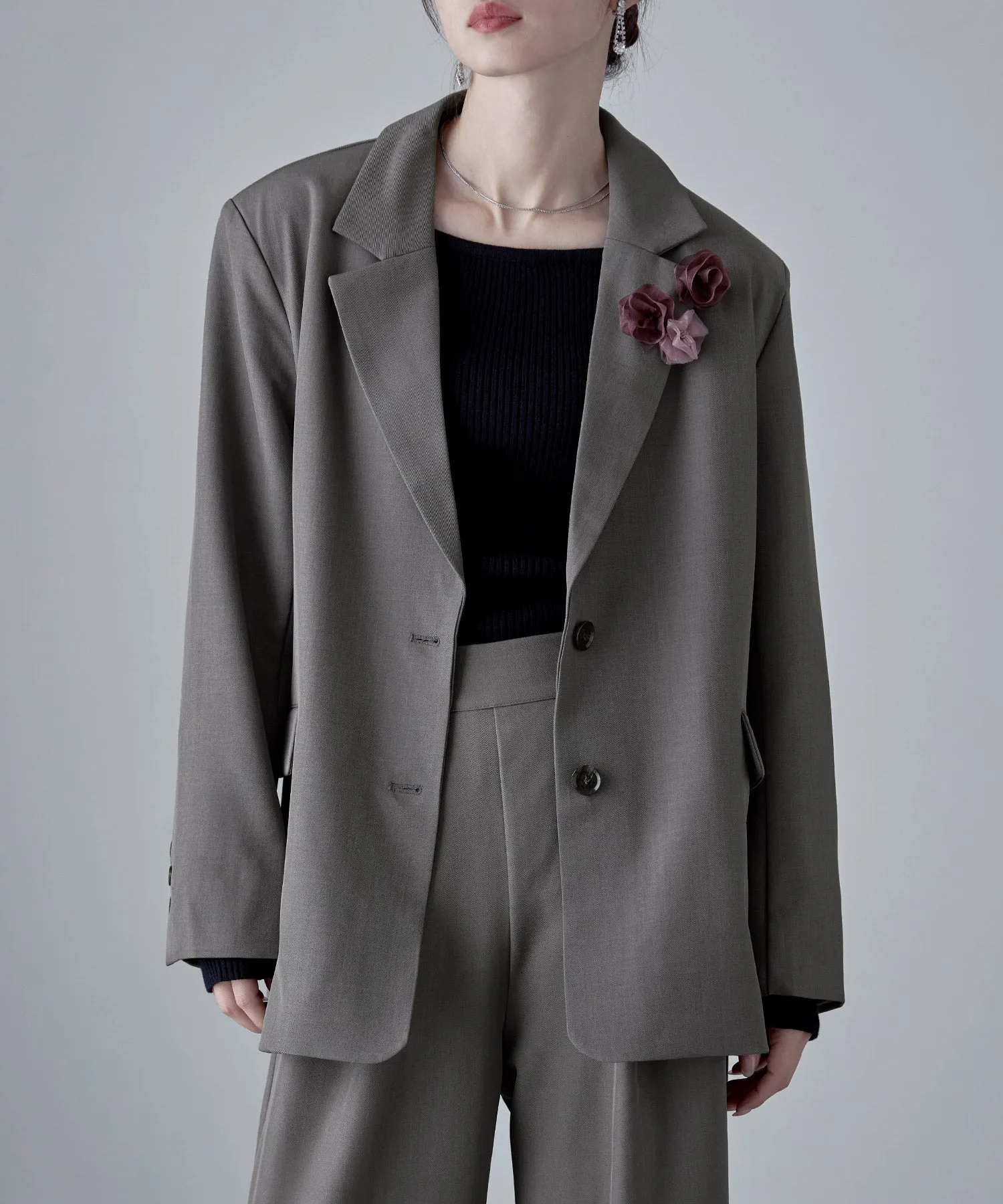 SET UP pants suit Twill single tailored jacket & Tuck wide pants