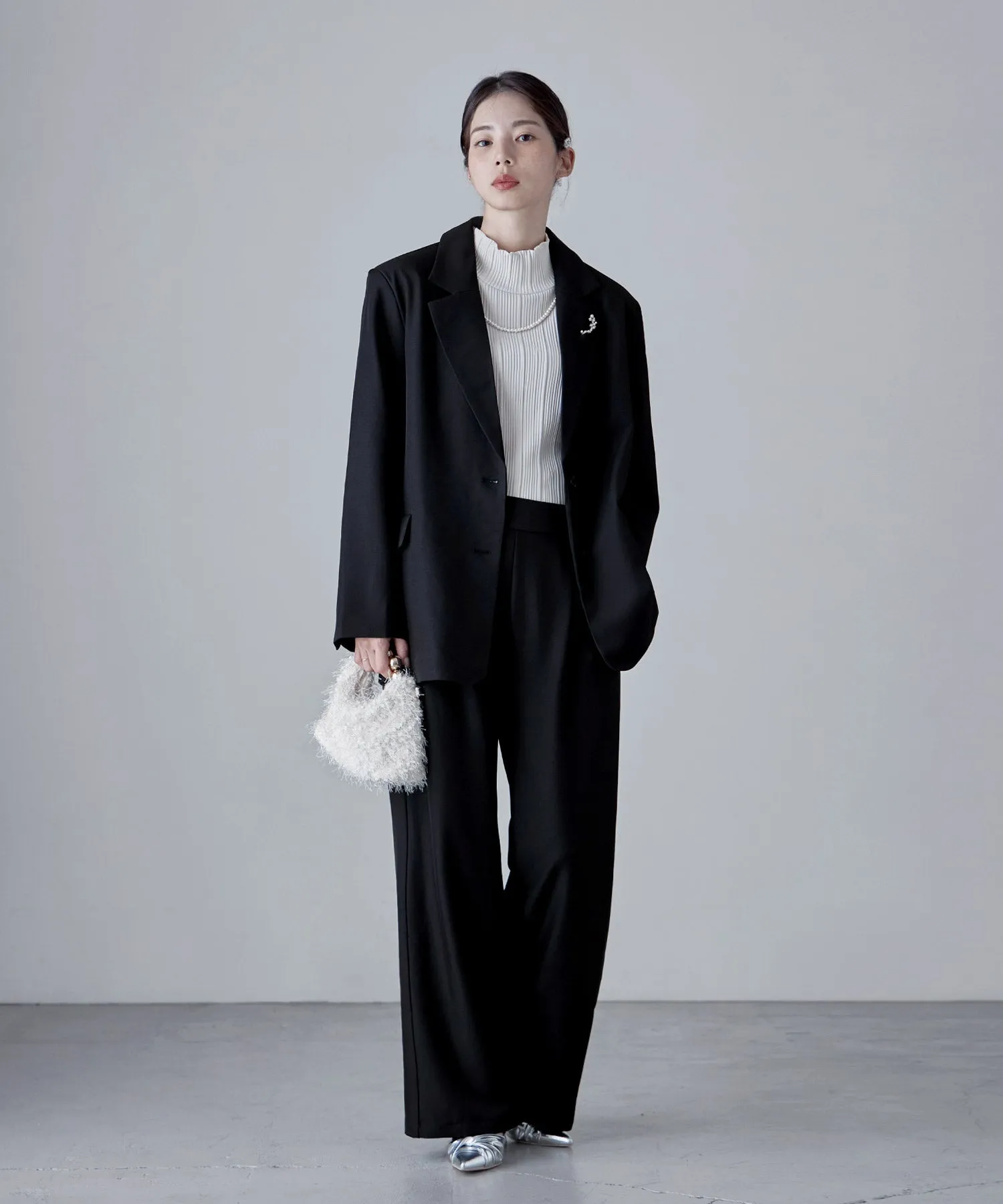 SET UP pants suit Twill single tailored jacket & Tuck wide pants