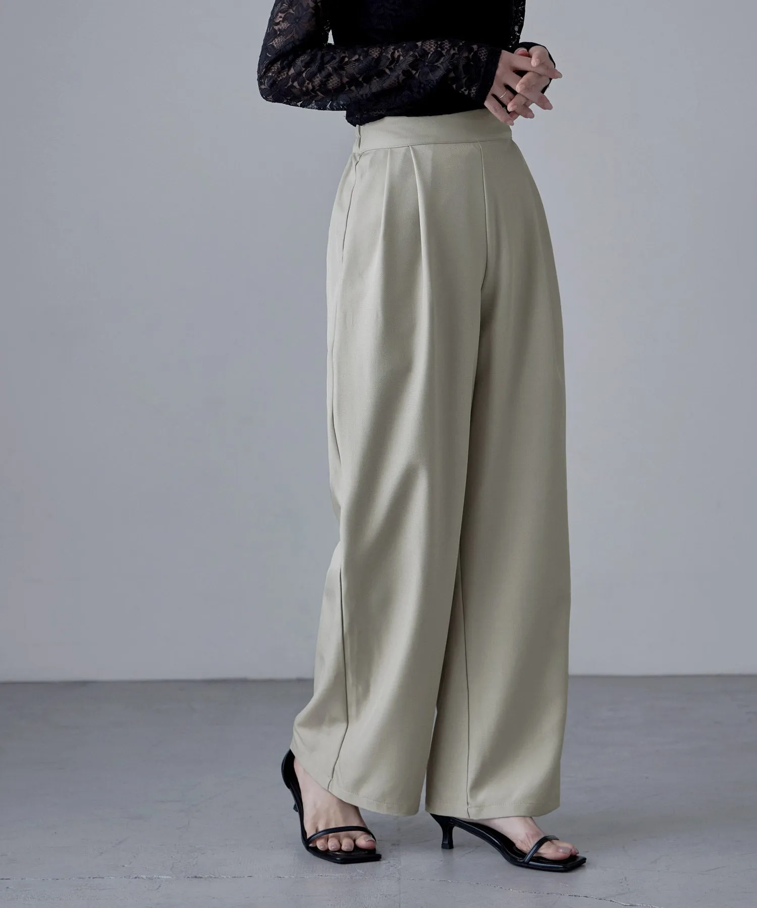 SET UP pants suit Twill single tailored jacket & Tuck wide pants