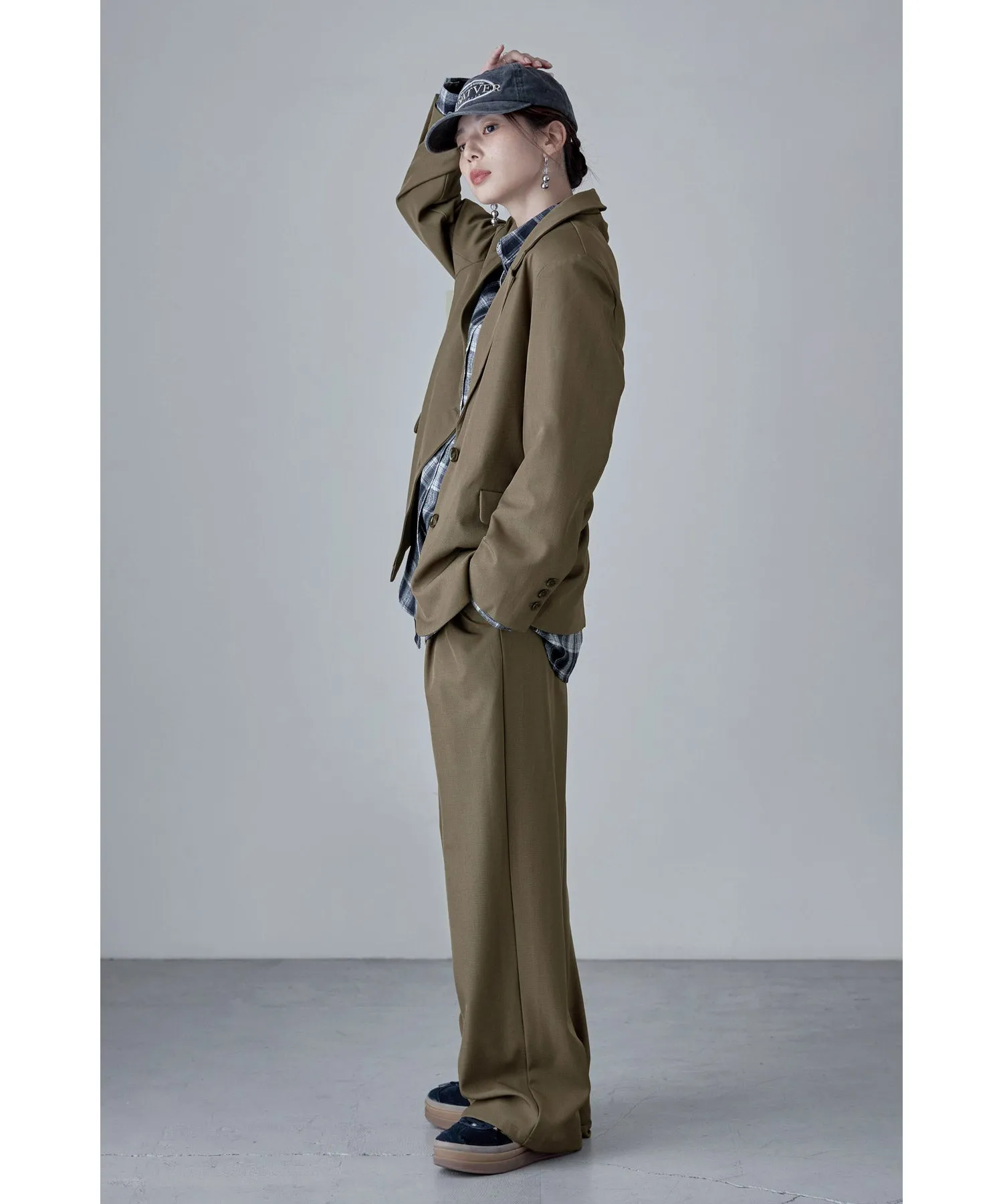 SET UP pants suit Twill single tailored jacket & Tuck wide pants