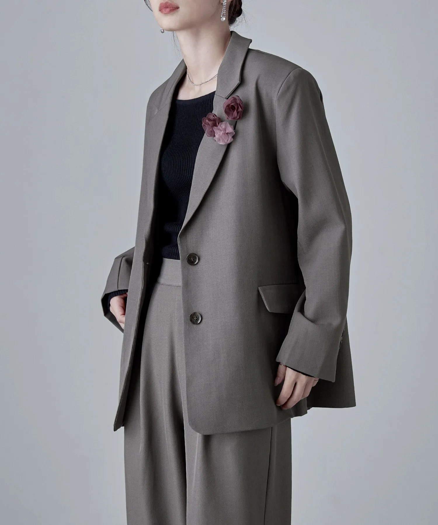 SET UP pants suit Twill single tailored jacket & Tuck wide pants