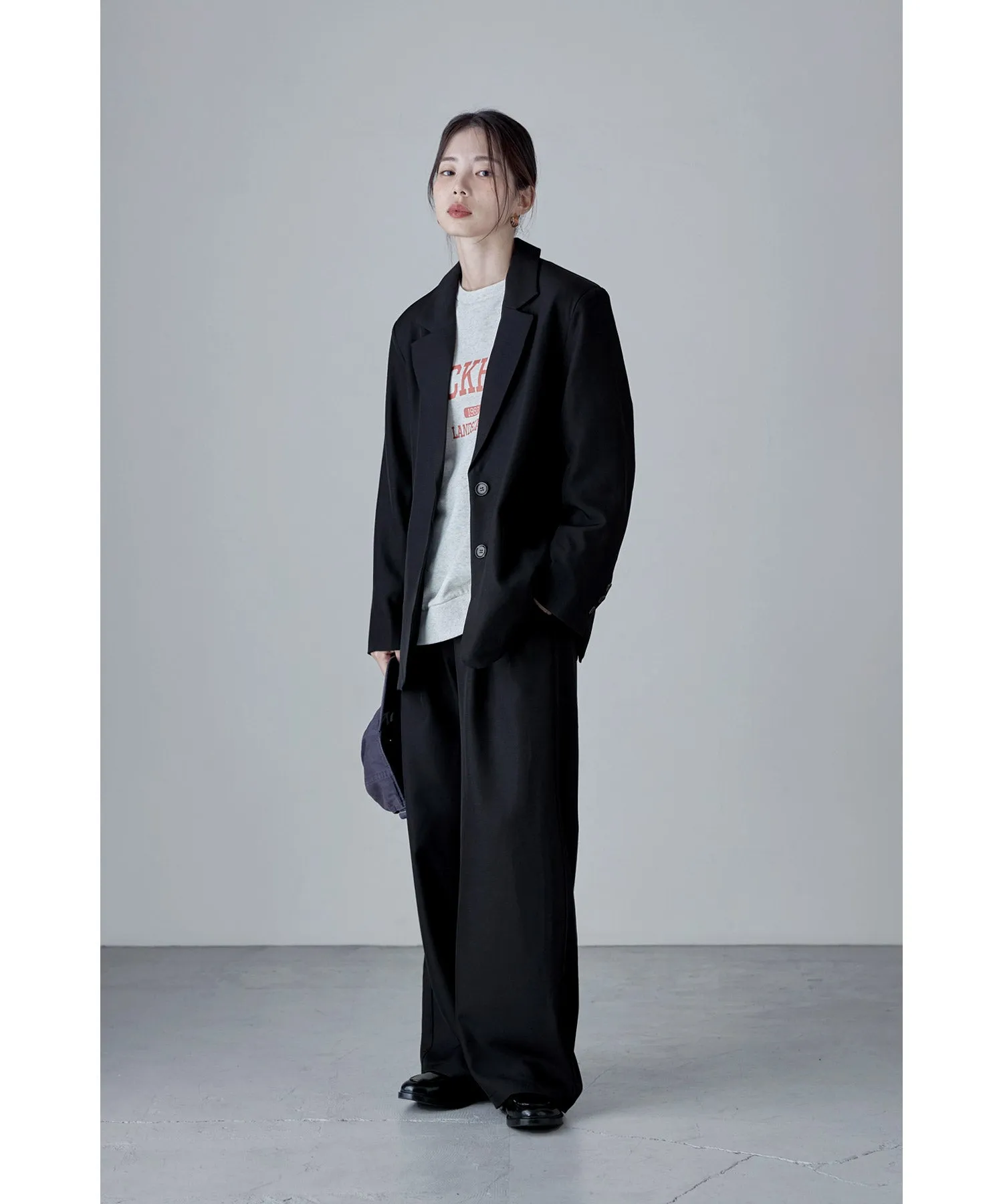 SET UP pants suit Twill single tailored jacket & Tuck wide pants