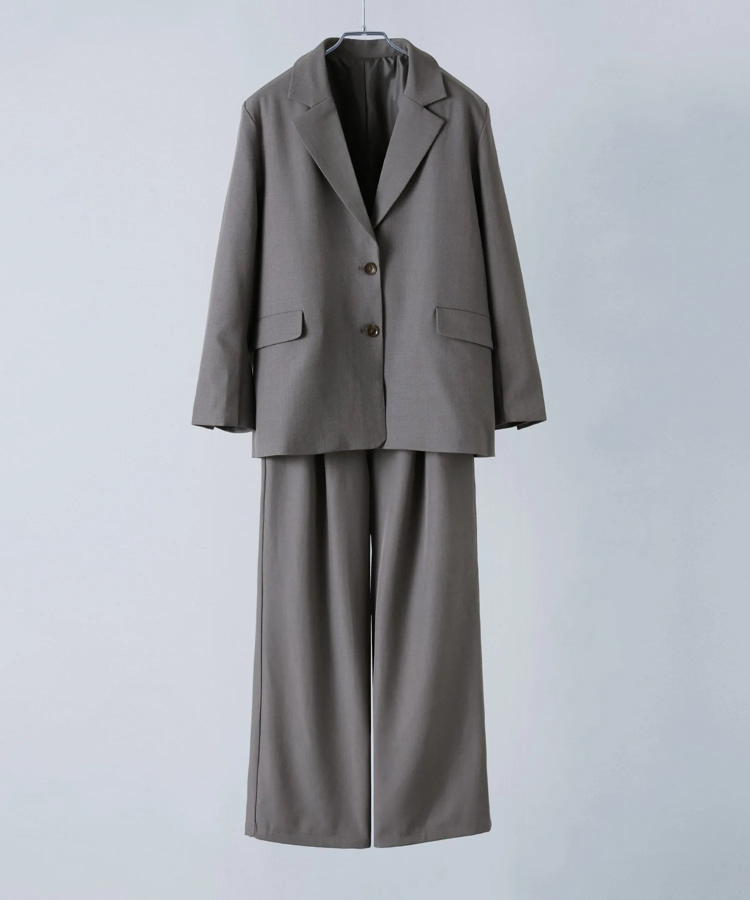 SET UP pants suit Twill single tailored jacket & Tuck wide pants